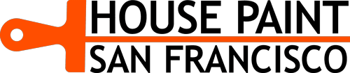 Orange paintbrush icon followed by the words "HOUSE PAINT" in black, with "SAN FRANCISCO" below in smaller font, all against a transparent background.